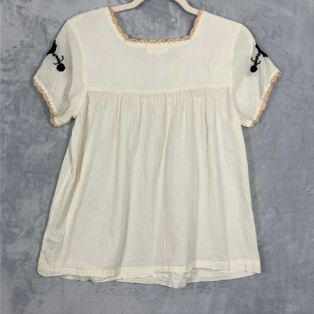 THML Womens M White Embroidered Boho Peasant Babydoll Top Cotton Blouse Cottage - Picture 5 of 8